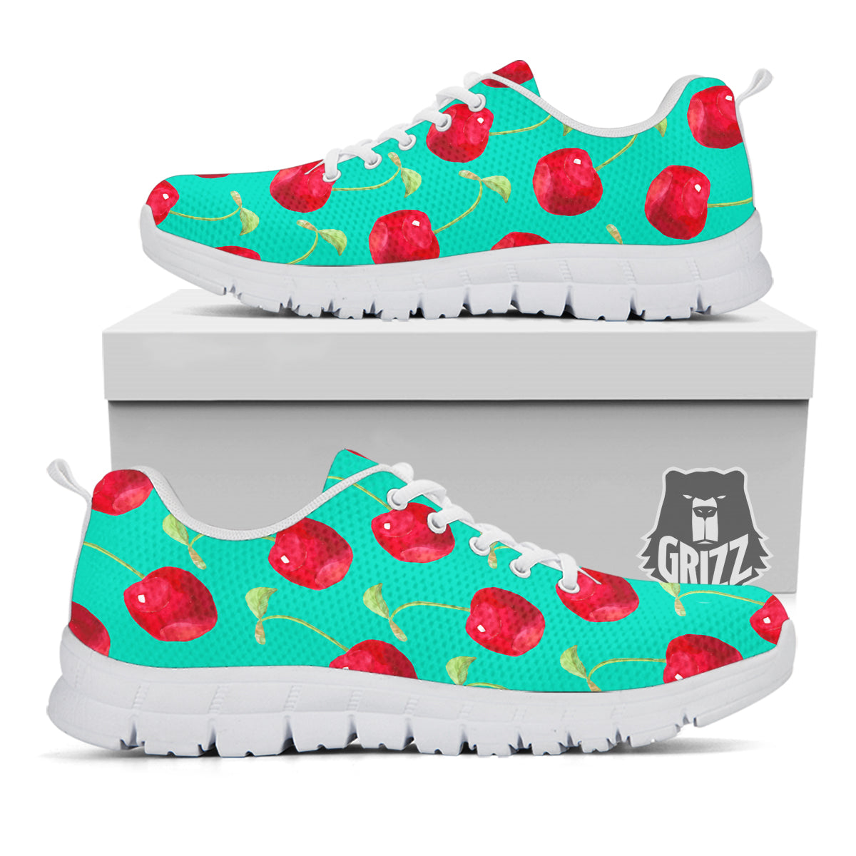Cherry Watercolor Print Pattern White Sneaker-grizzshop
