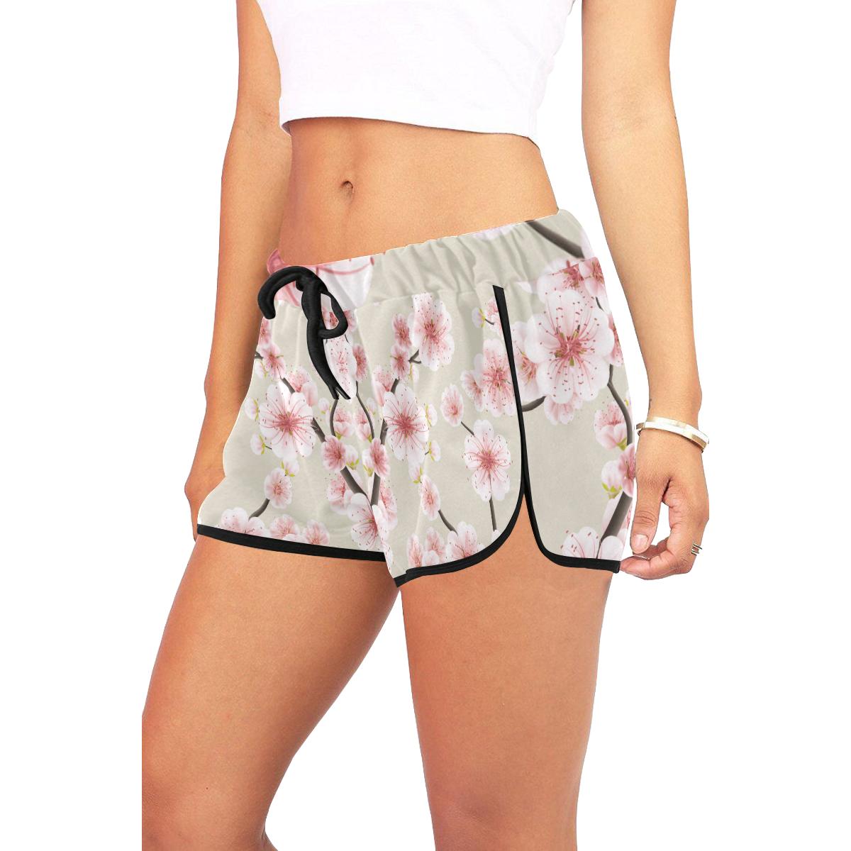 Cherry Blossom Sakura Print Women Casual Shorts-grizzshop
