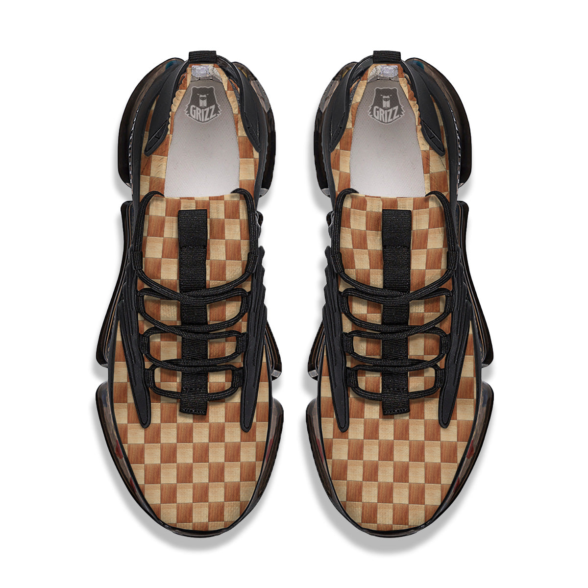 Chess Board Wood Print Pattern Black Gym Shoes-grizzshop