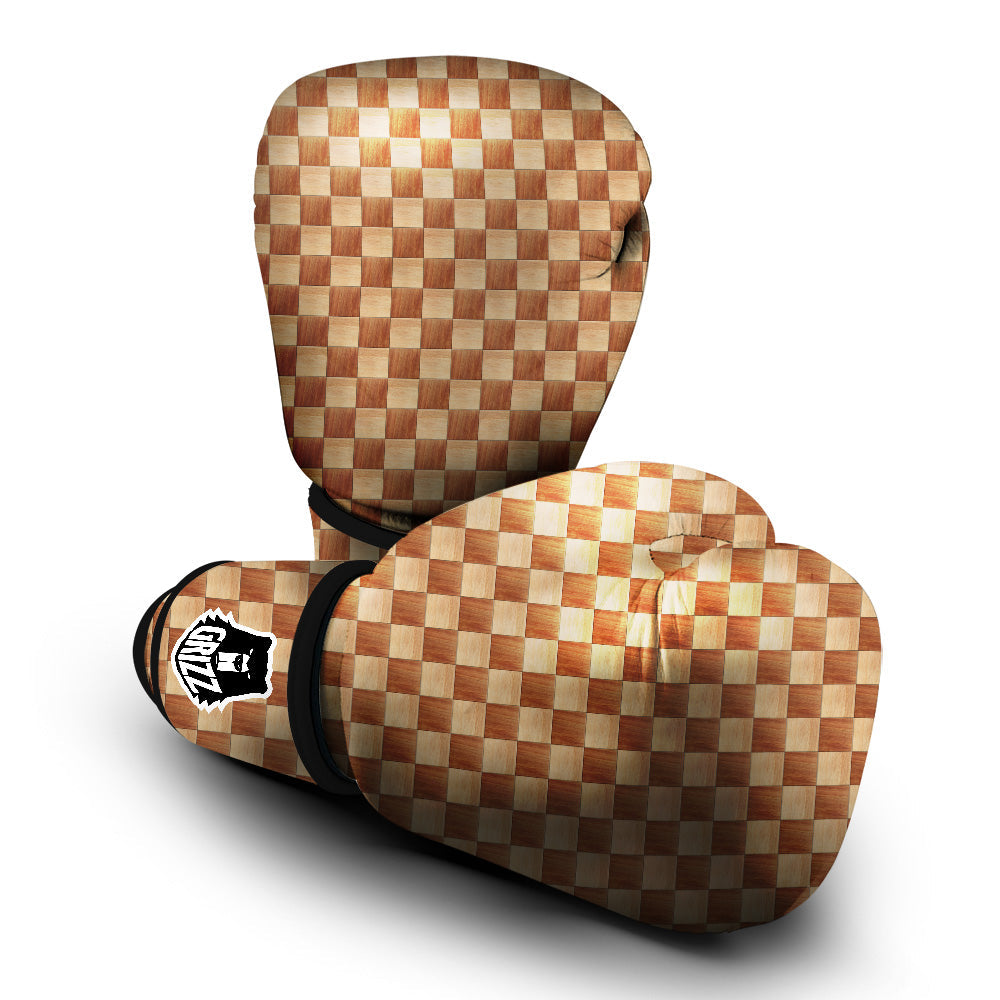Chess Board Wood Print Pattern Boxing Gloves-grizzshop