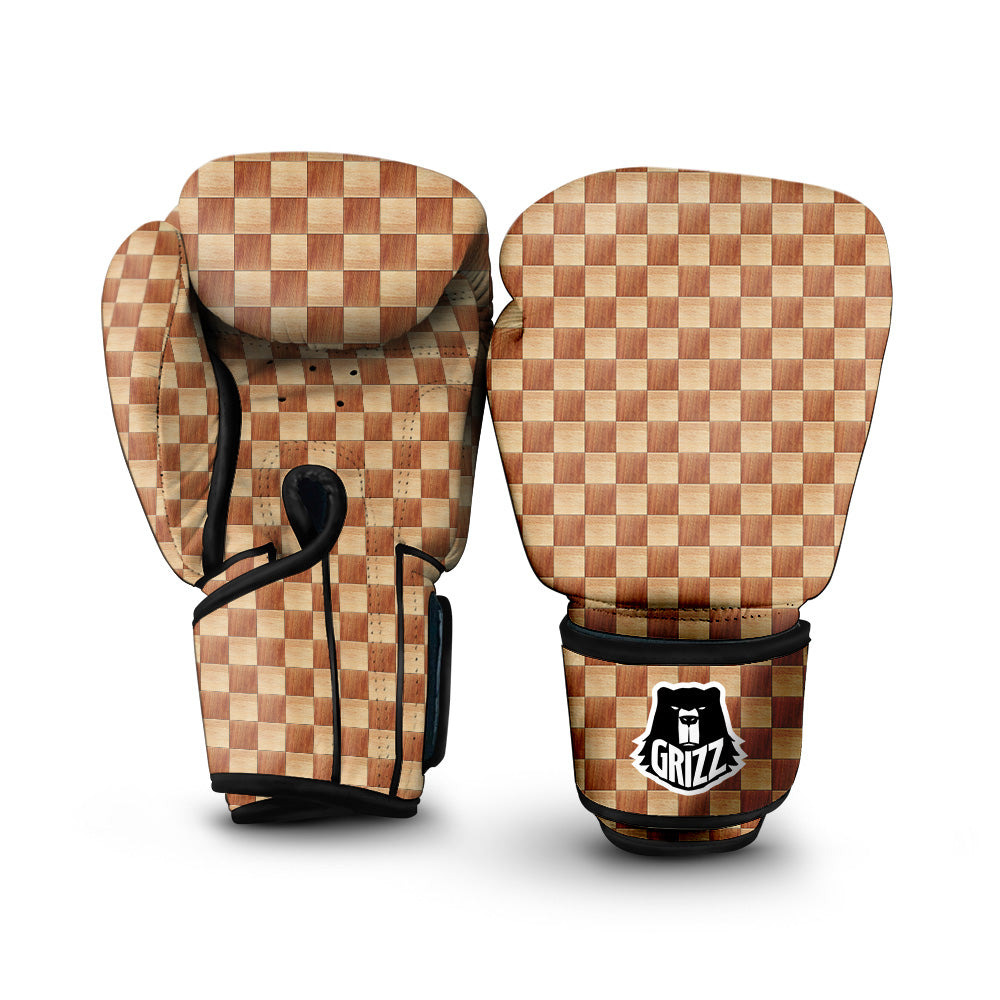 Chess Board Wood Print Pattern Boxing Gloves-grizzshop