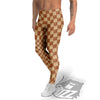 Chess Board Wood Print Pattern Men's Leggings-grizzshop