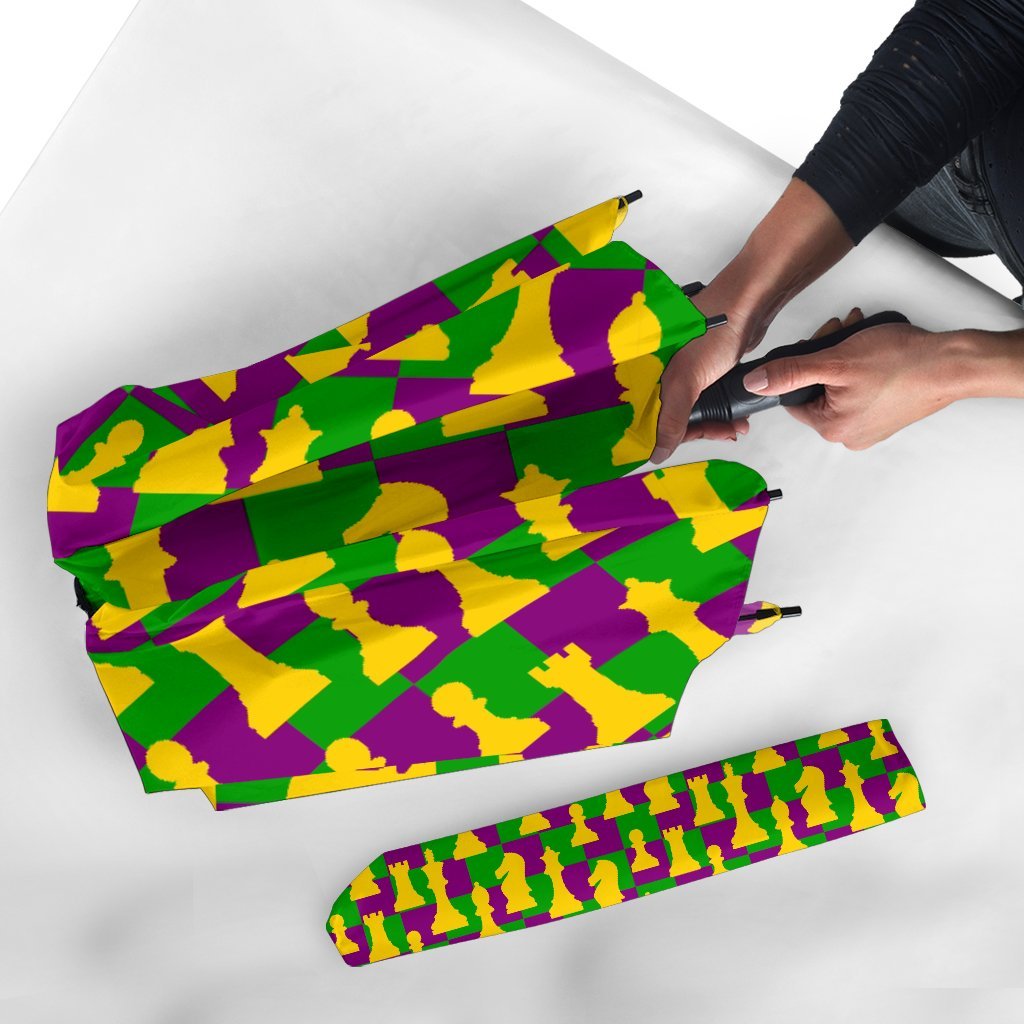 Chess Color Pattern Print Automatic Foldable Umbrella-grizzshop