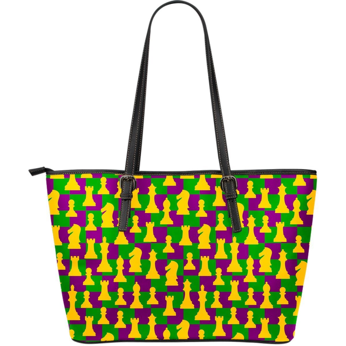 Chess Color Pattern Print Leather Tote Bag-grizzshop