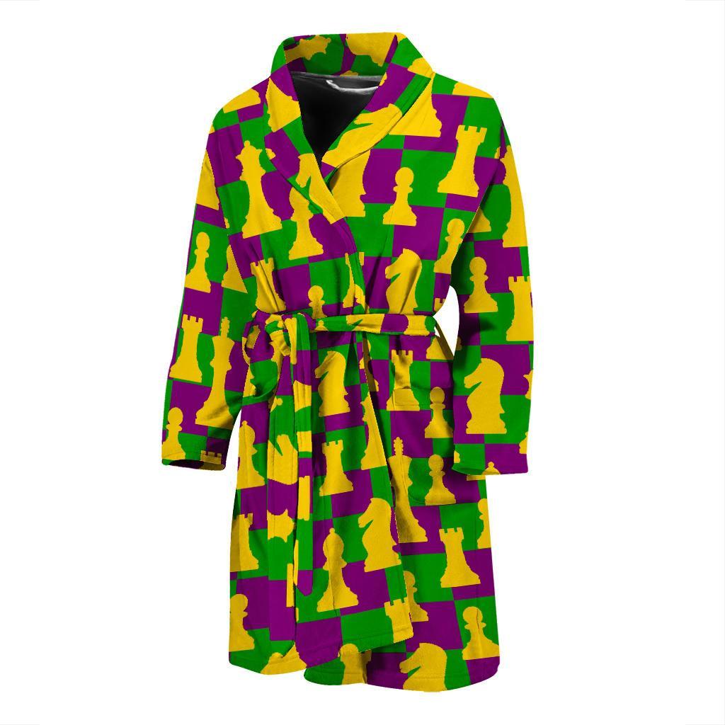 Chess Color Pattern Print Men Long Robe-grizzshop