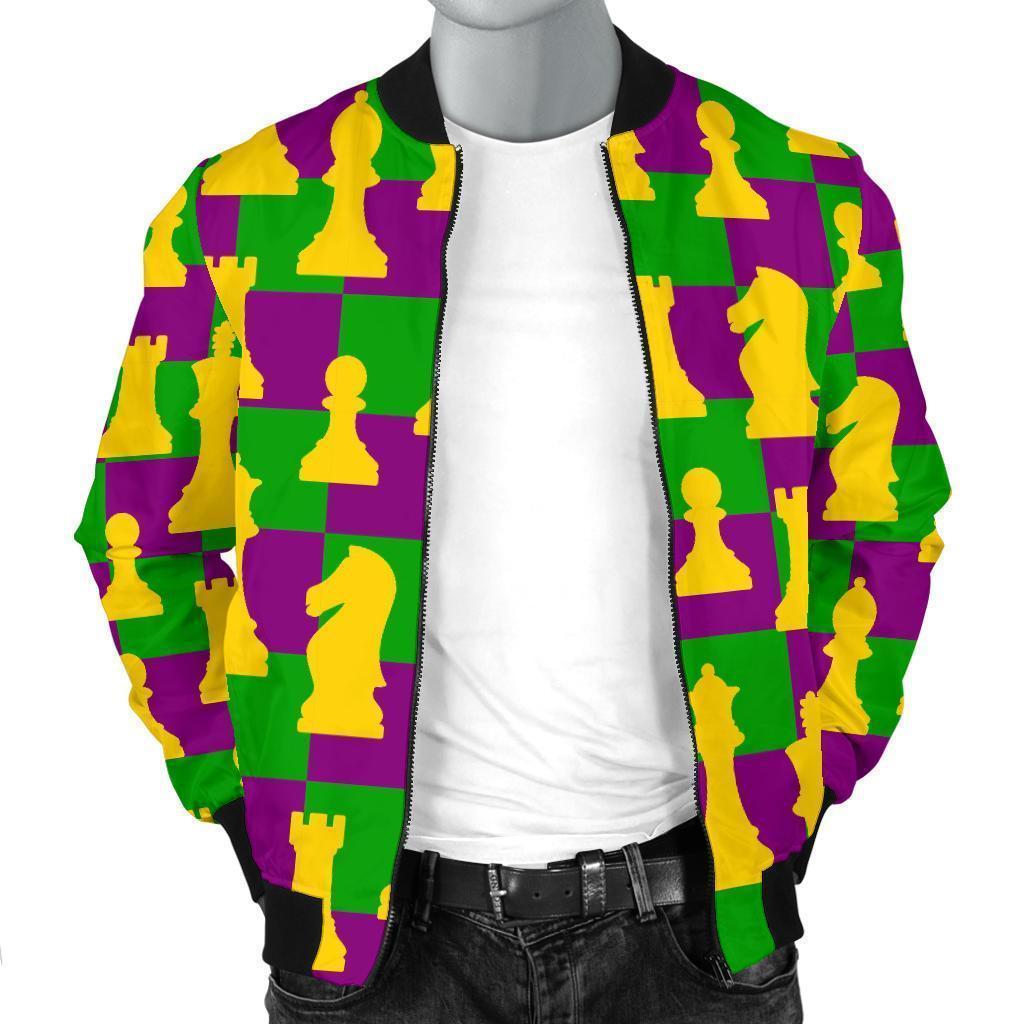 Chess Color Pattern Print Men's Bomber Jacket-grizzshop