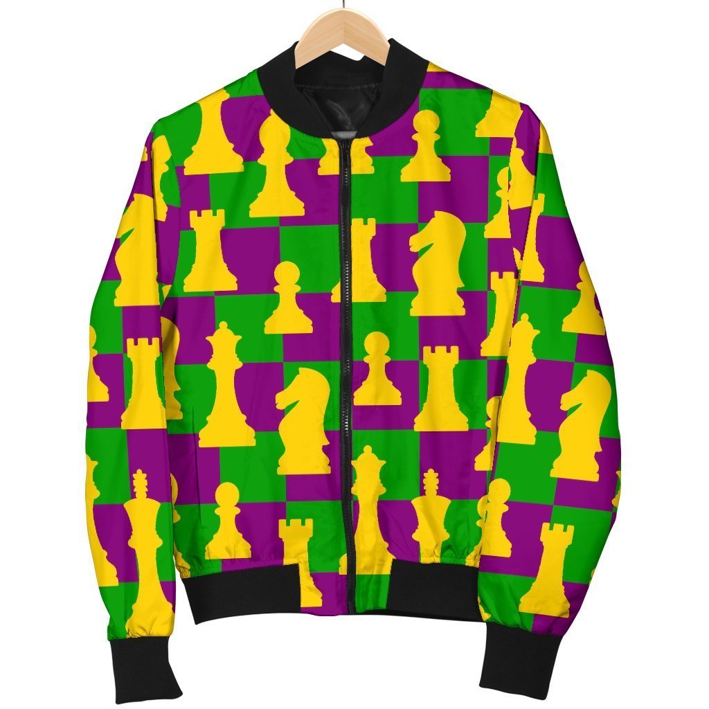 Chess Color Pattern Print Women Casual Bomber Jacket-grizzshop