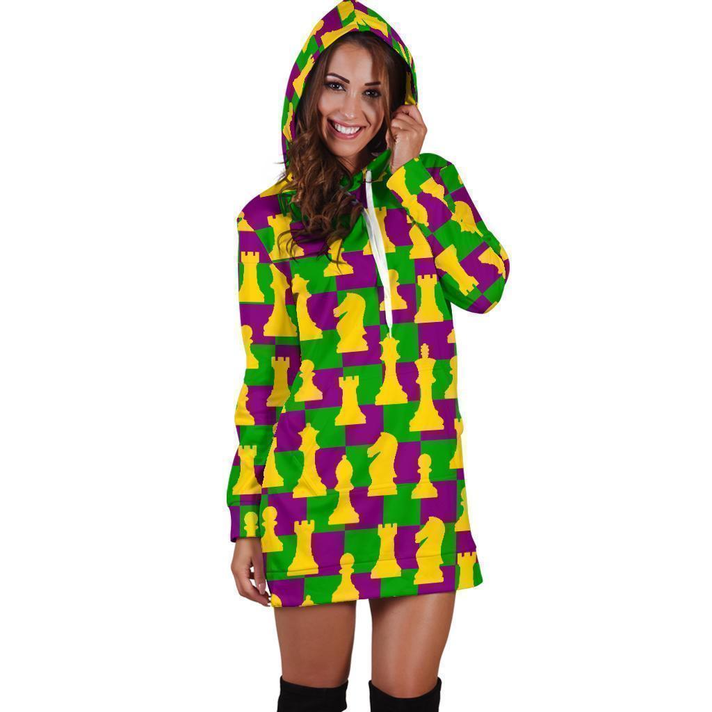 Chess Color Pattern Print Women Hoodie Dress-grizzshop