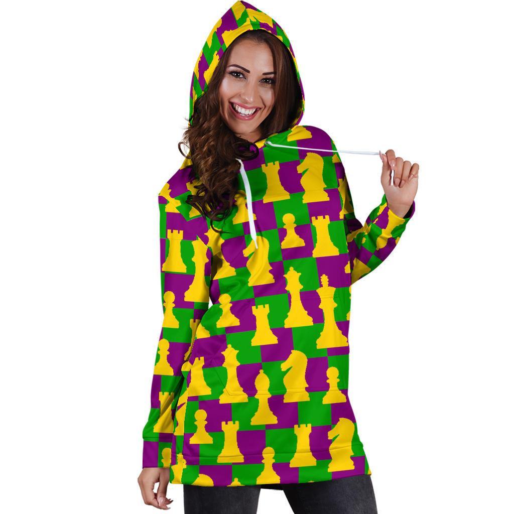 Chess Color Pattern Print Women Hoodie Dress-grizzshop