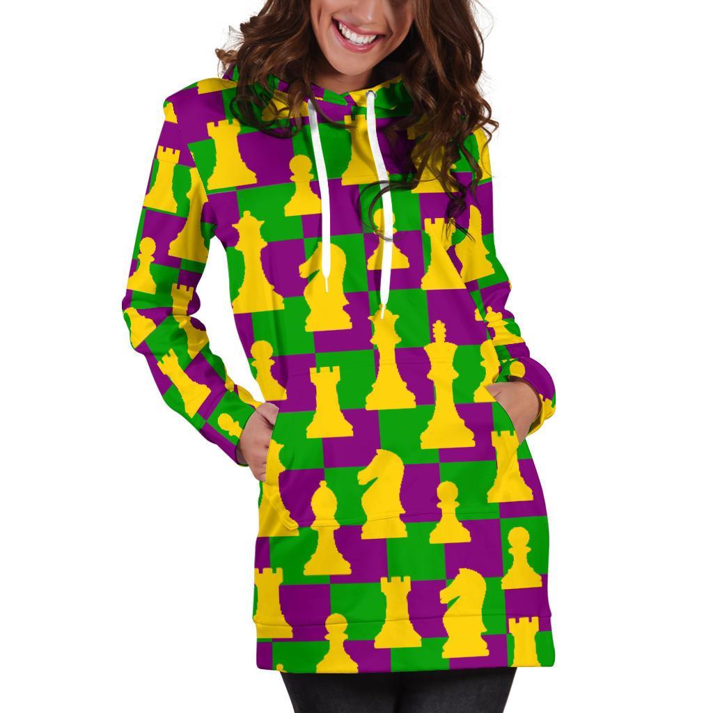 Chess Color Pattern Print Women Hoodie Dress-grizzshop
