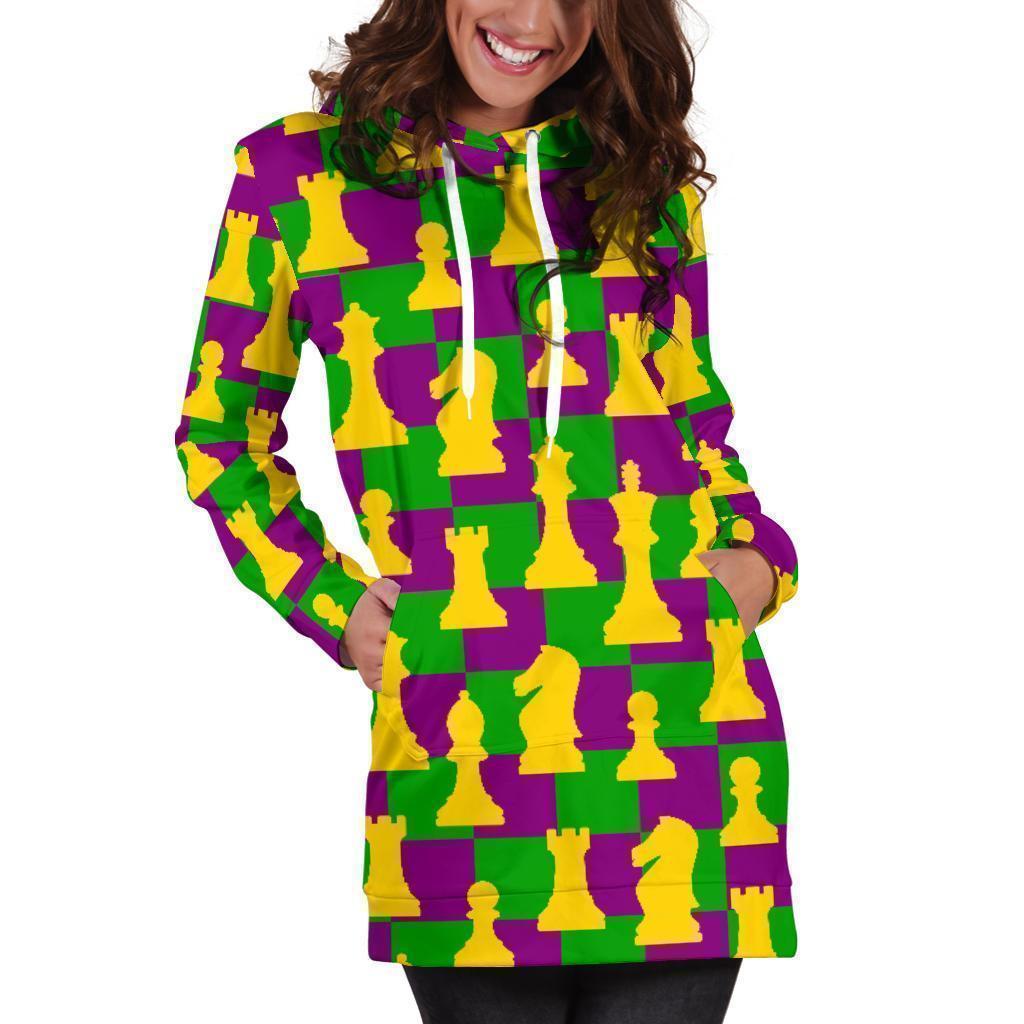 Chess Color Pattern Print Women Hoodie Dress-grizzshop