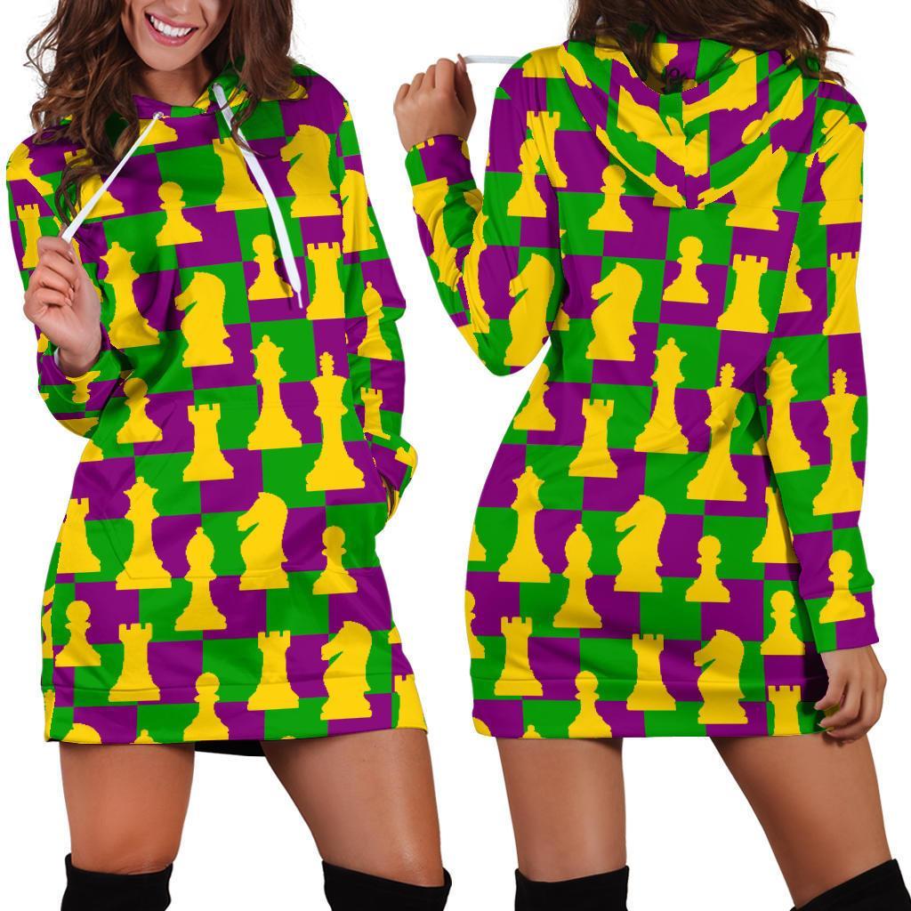Chess Color Pattern Print Women Hoodie Dress-grizzshop