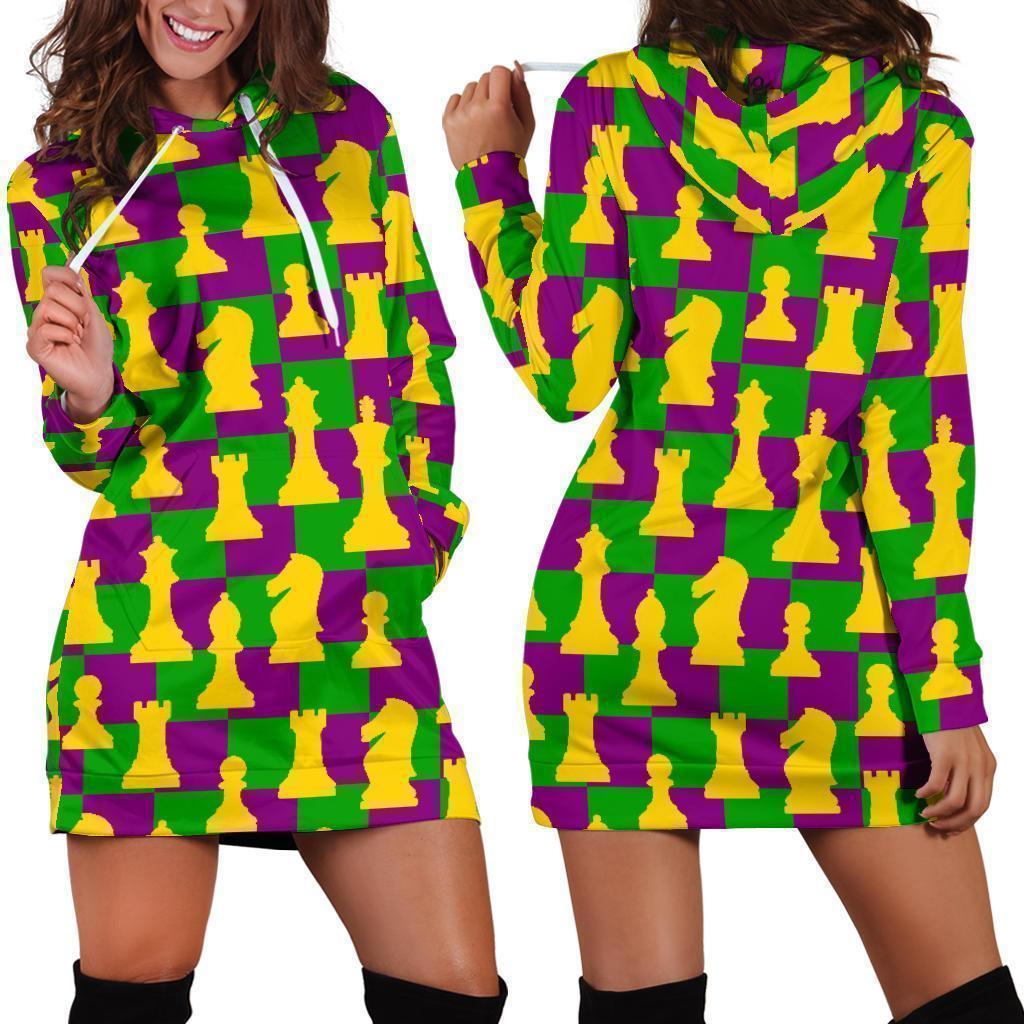 Chess Color Pattern Print Women Hoodie Dress-grizzshop