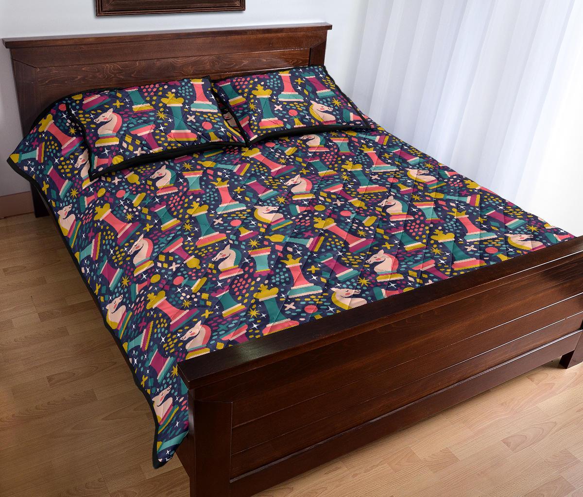 Chess Colorful Pattern Print Bed Set Quilt-grizzshop
