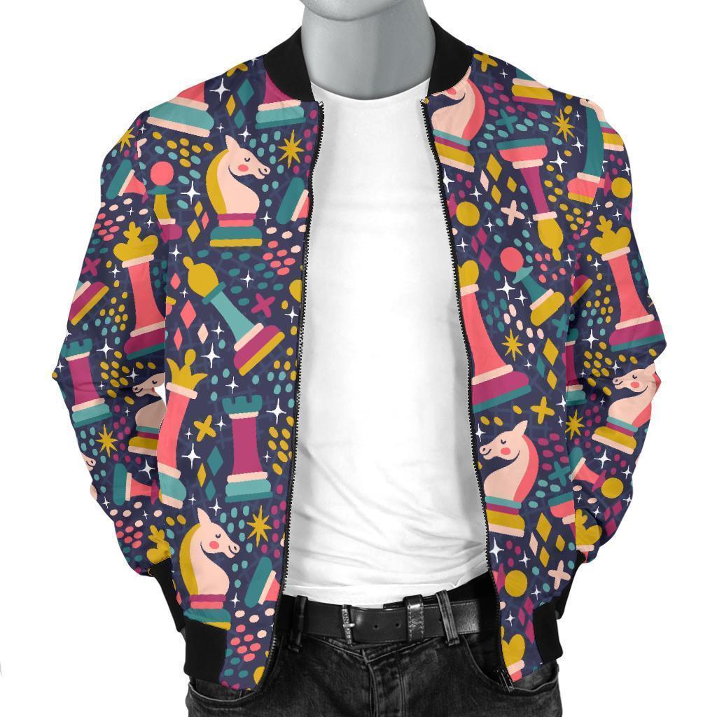 Chess Colorful Pattern Print Men's Bomber Jacket-grizzshop