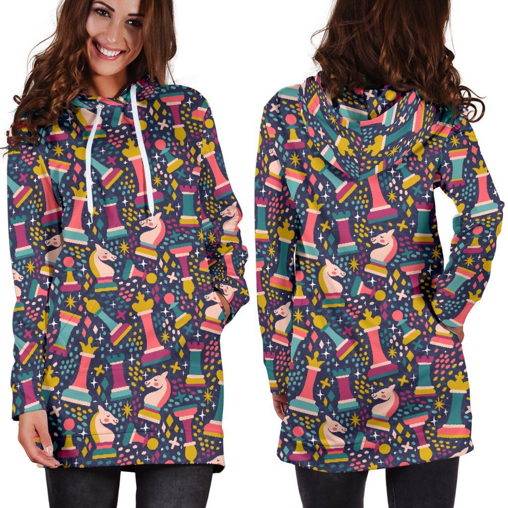 Chess Colorful Pattern Print Women Hoodie Dress-grizzshop