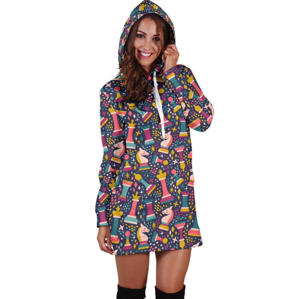 Chess Colorful Pattern Print Women Hoodie Dress-grizzshop