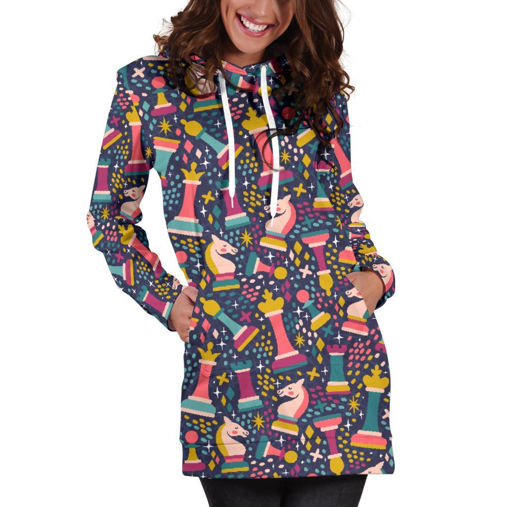 Chess Colorful Pattern Print Women Hoodie Dress-grizzshop