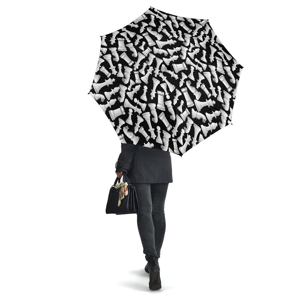 Chess Pattern Print Automatic Foldable Umbrella-grizzshop