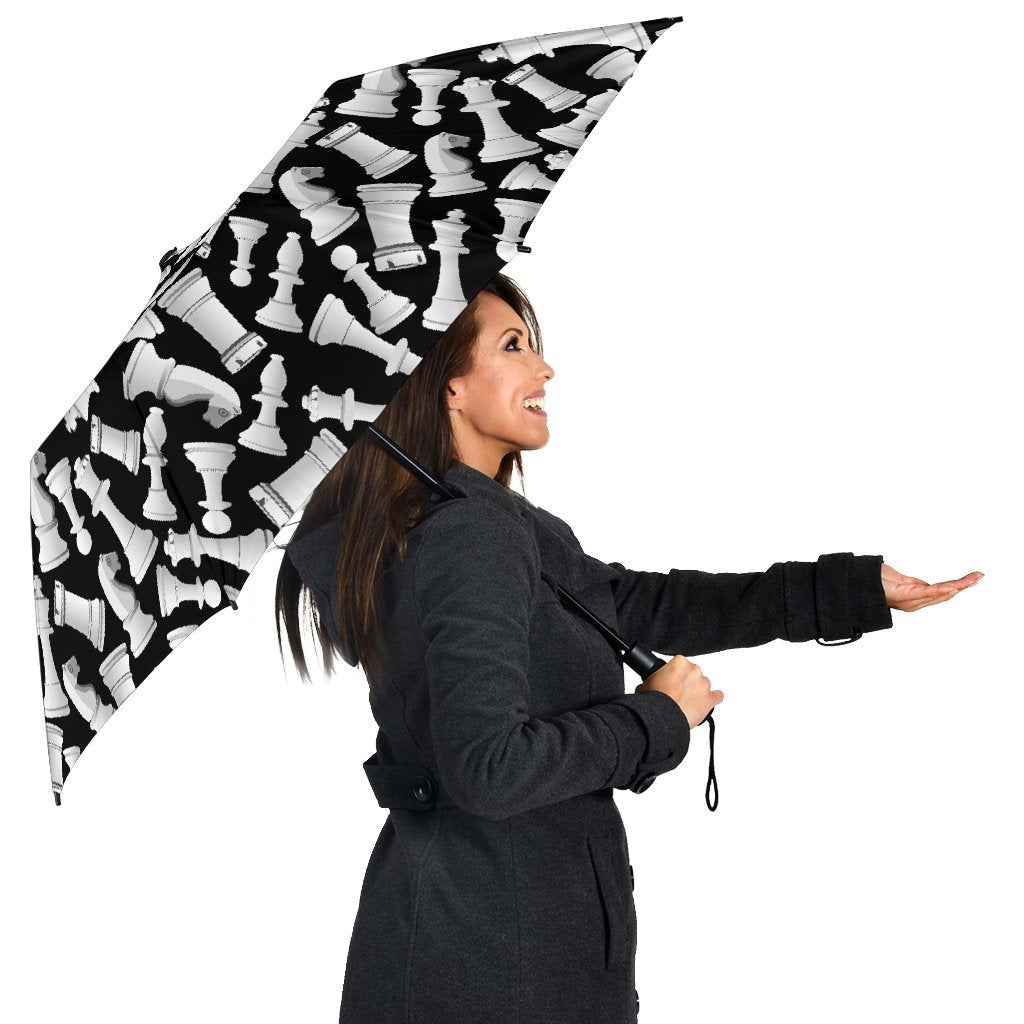 Chess Pattern Print Automatic Foldable Umbrella-grizzshop