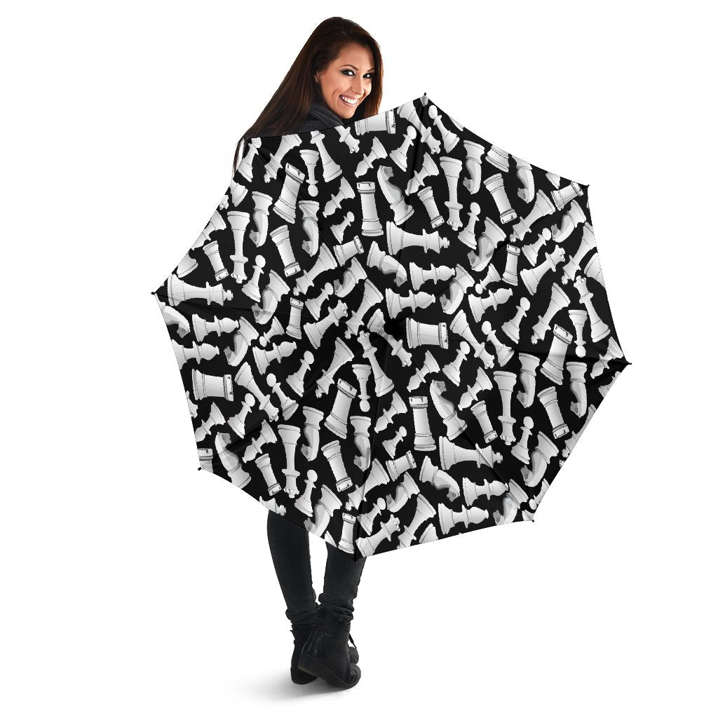 Chess Pattern Print Automatic Foldable Umbrella-grizzshop