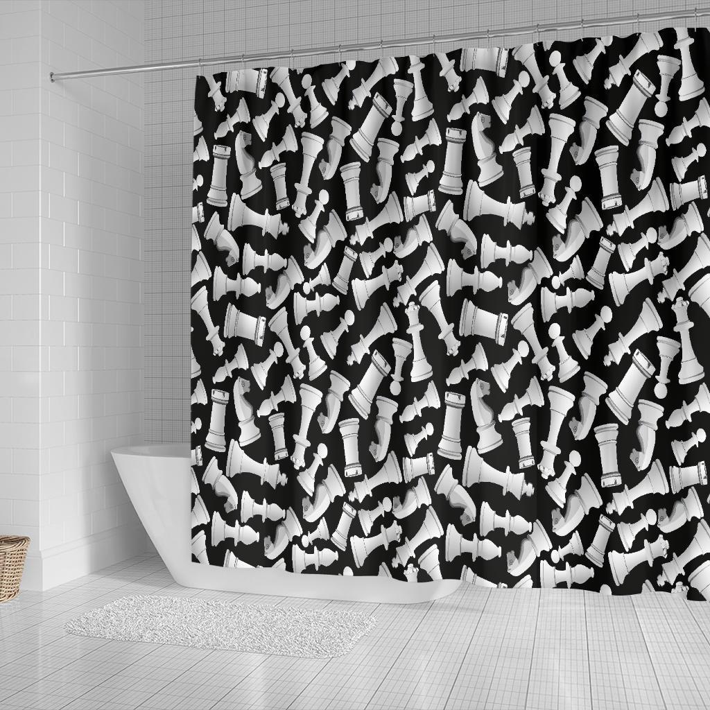 Chess Pattern Print Bathroom Shower Curtain-grizzshop