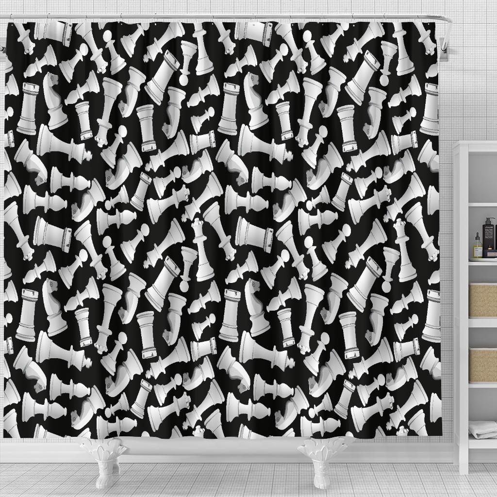 Chess Pattern Print Bathroom Shower Curtain-grizzshop