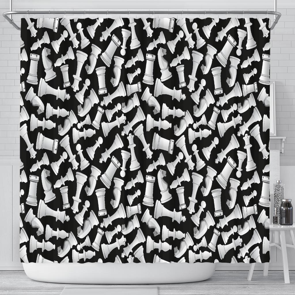 Chess Pattern Print Bathroom Shower Curtain-grizzshop