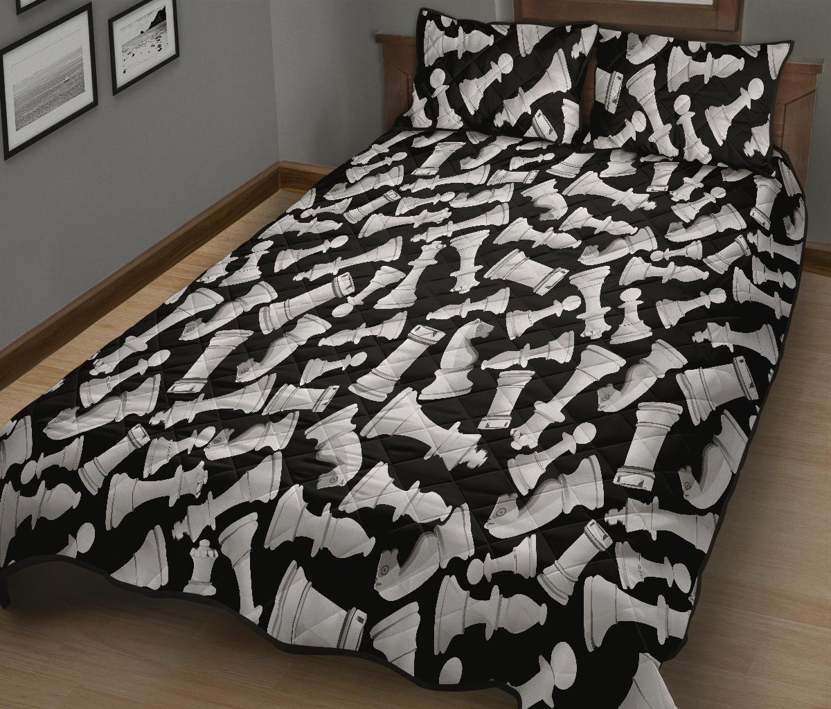 Chess Pattern Print Bed Set Quilt-grizzshop