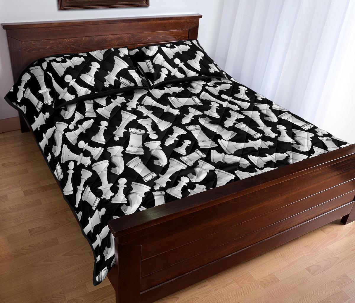 Chess Pattern Print Bed Set Quilt-grizzshop