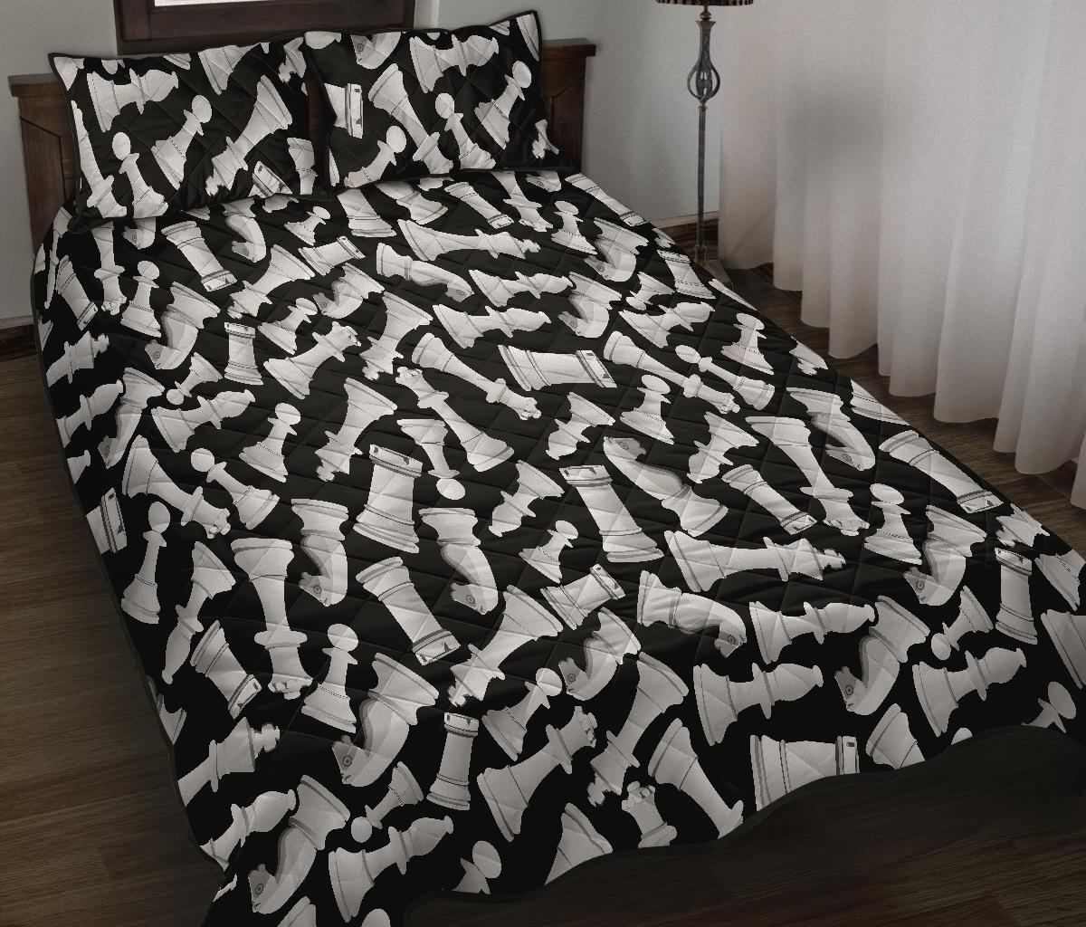 Chess Pattern Print Bed Set Quilt-grizzshop