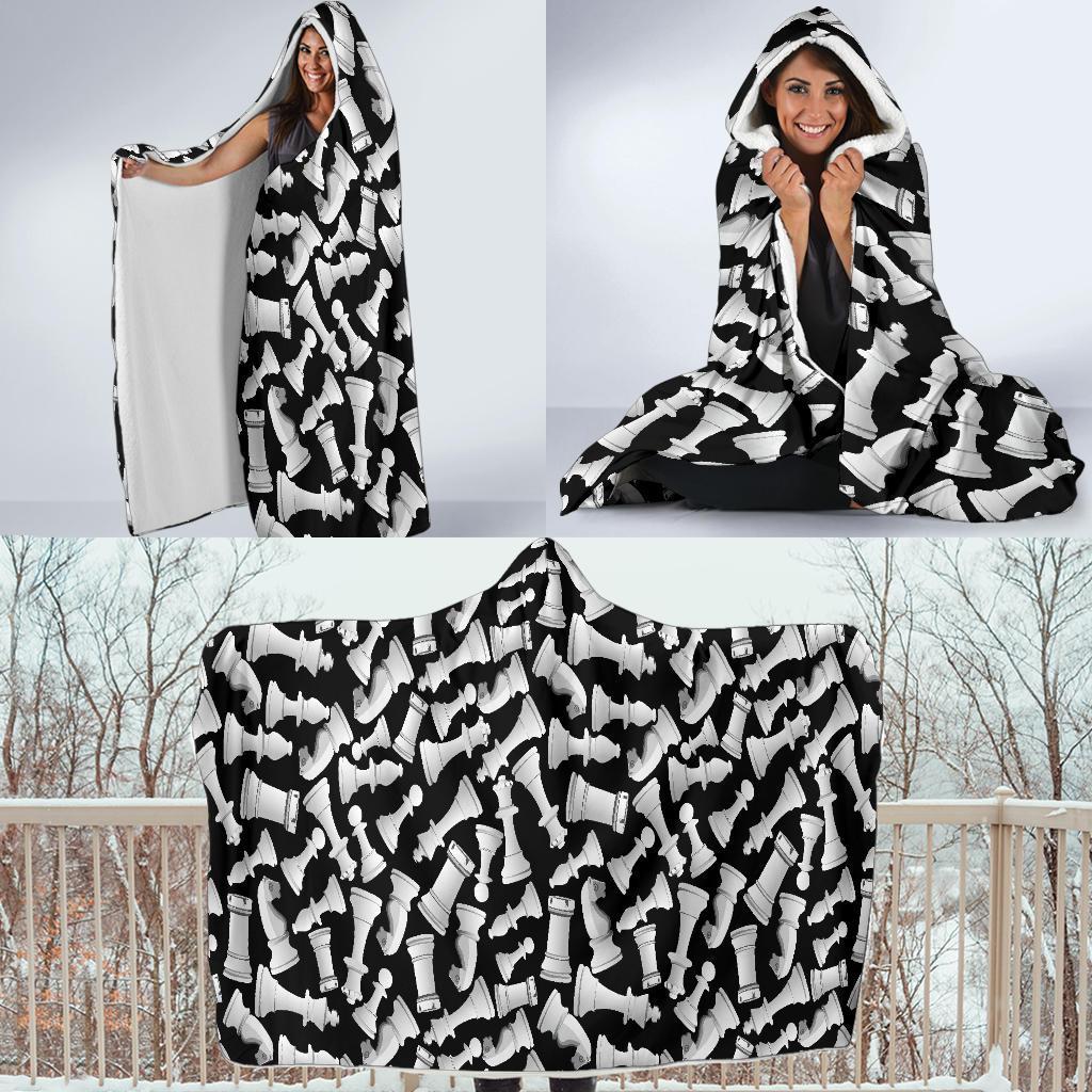 Chess Pattern Print Hooded Blanket-grizzshop
