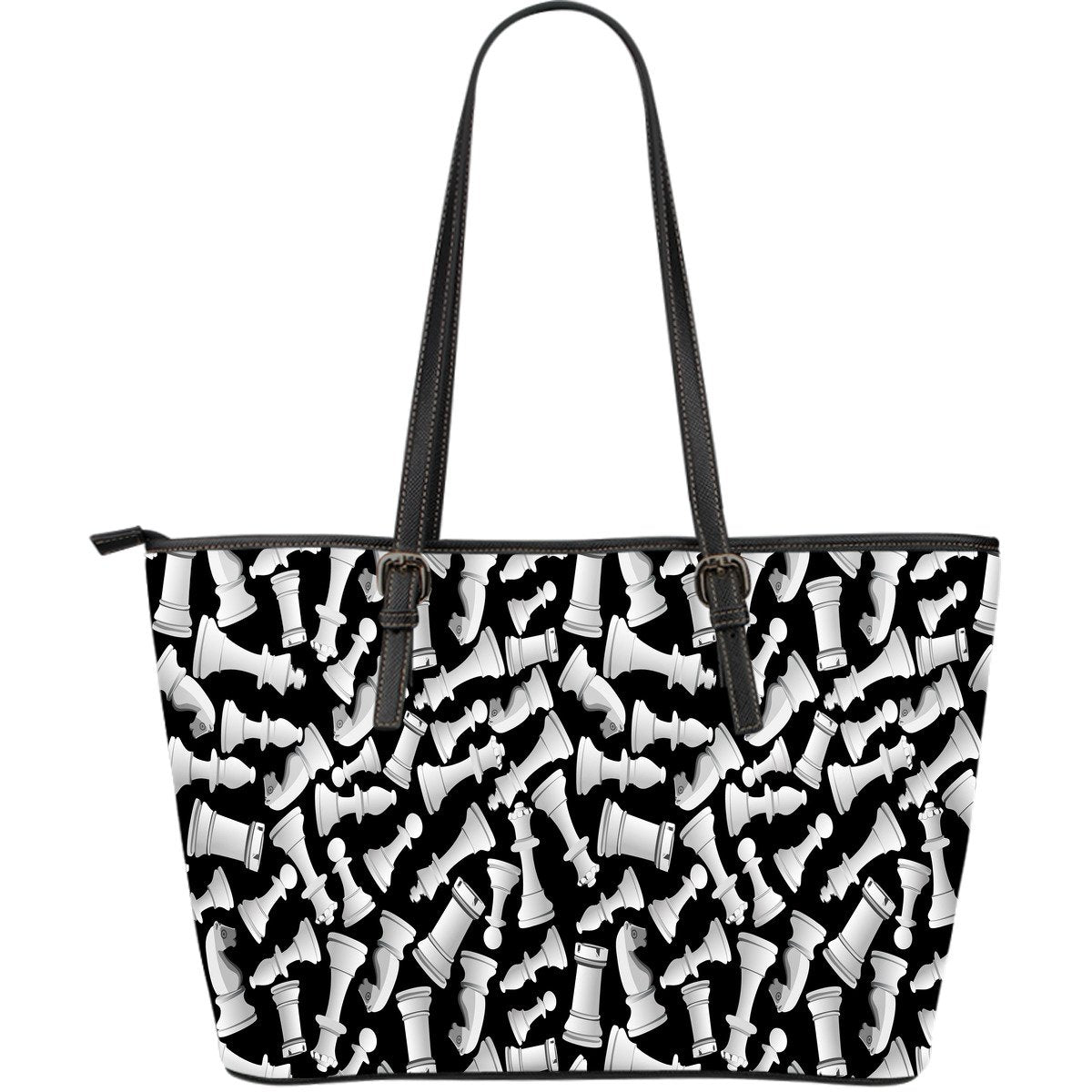 Chess Pattern Print Leather Tote Bag-grizzshop