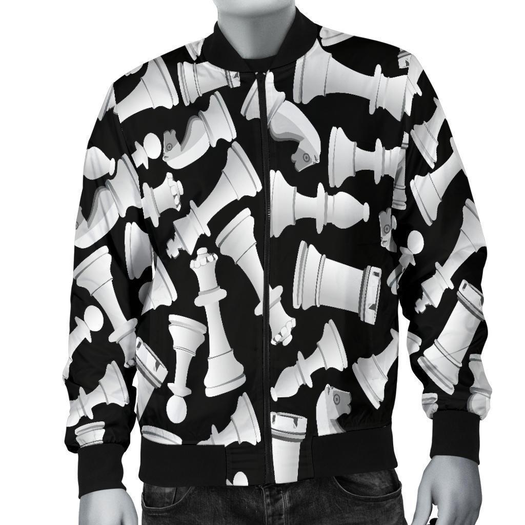 Chess Pattern Print Men's Bomber Jacket-grizzshop