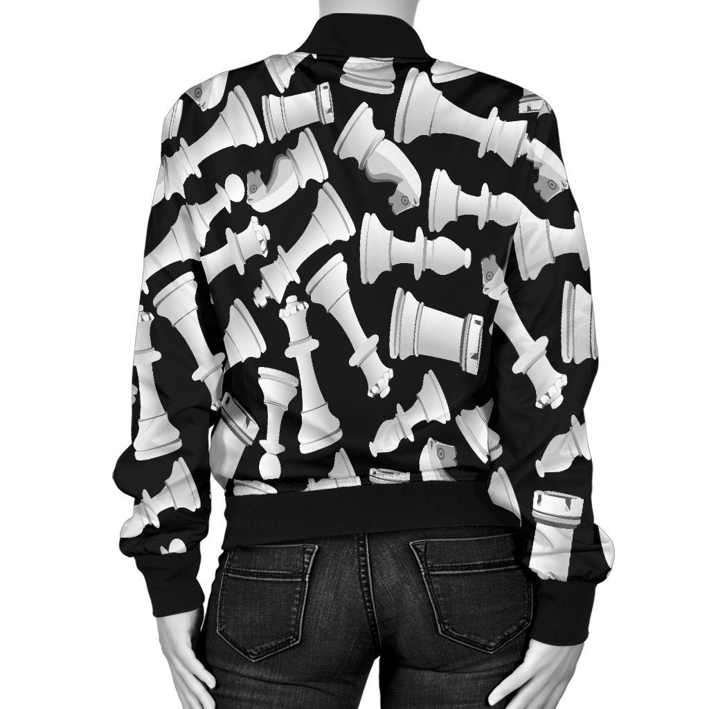 Chess Pattern Print Women Casual Bomber Jacket-grizzshop