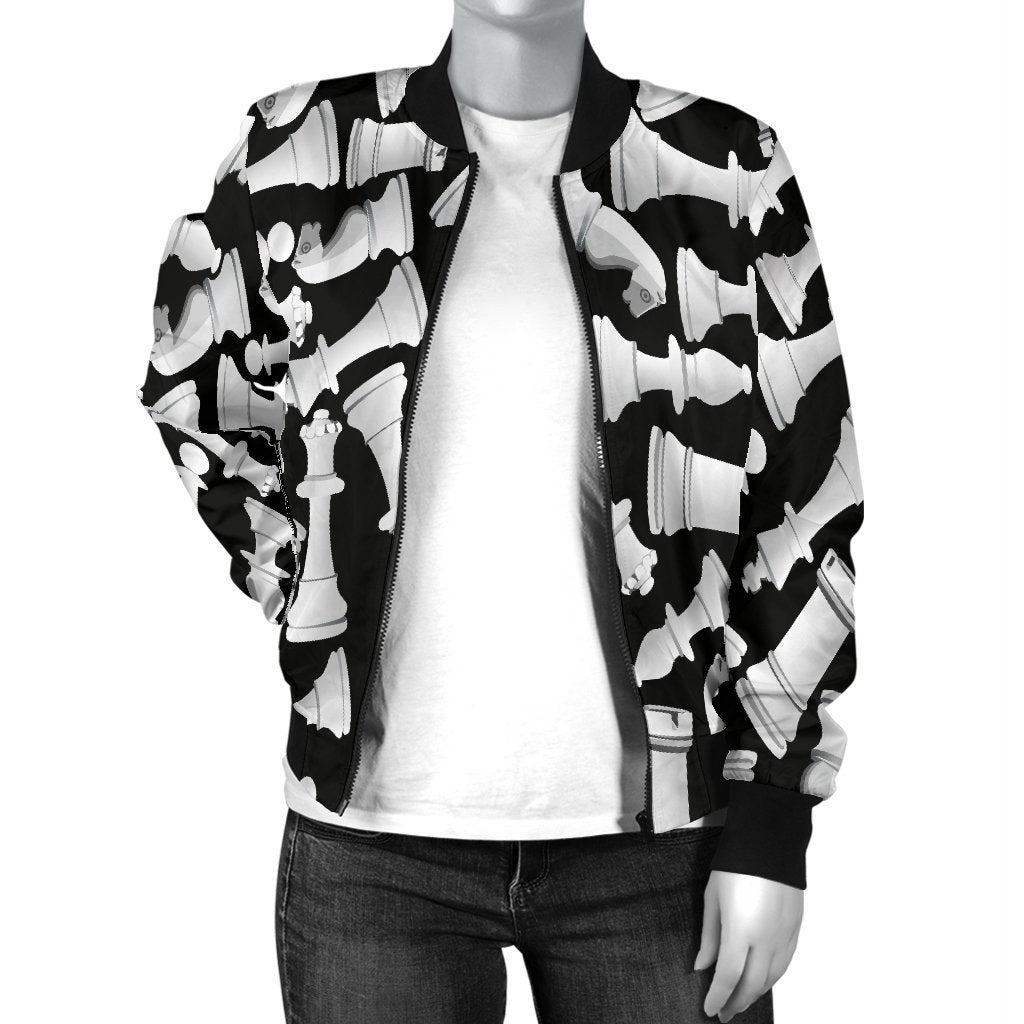 Chess Pattern Print Women Casual Bomber Jacket-grizzshop