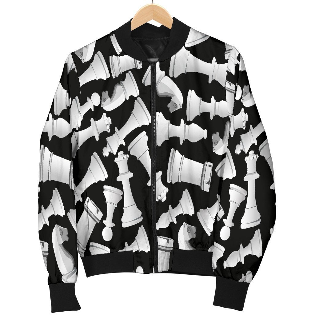 Chess Pattern Print Women Casual Bomber Jacket-grizzshop