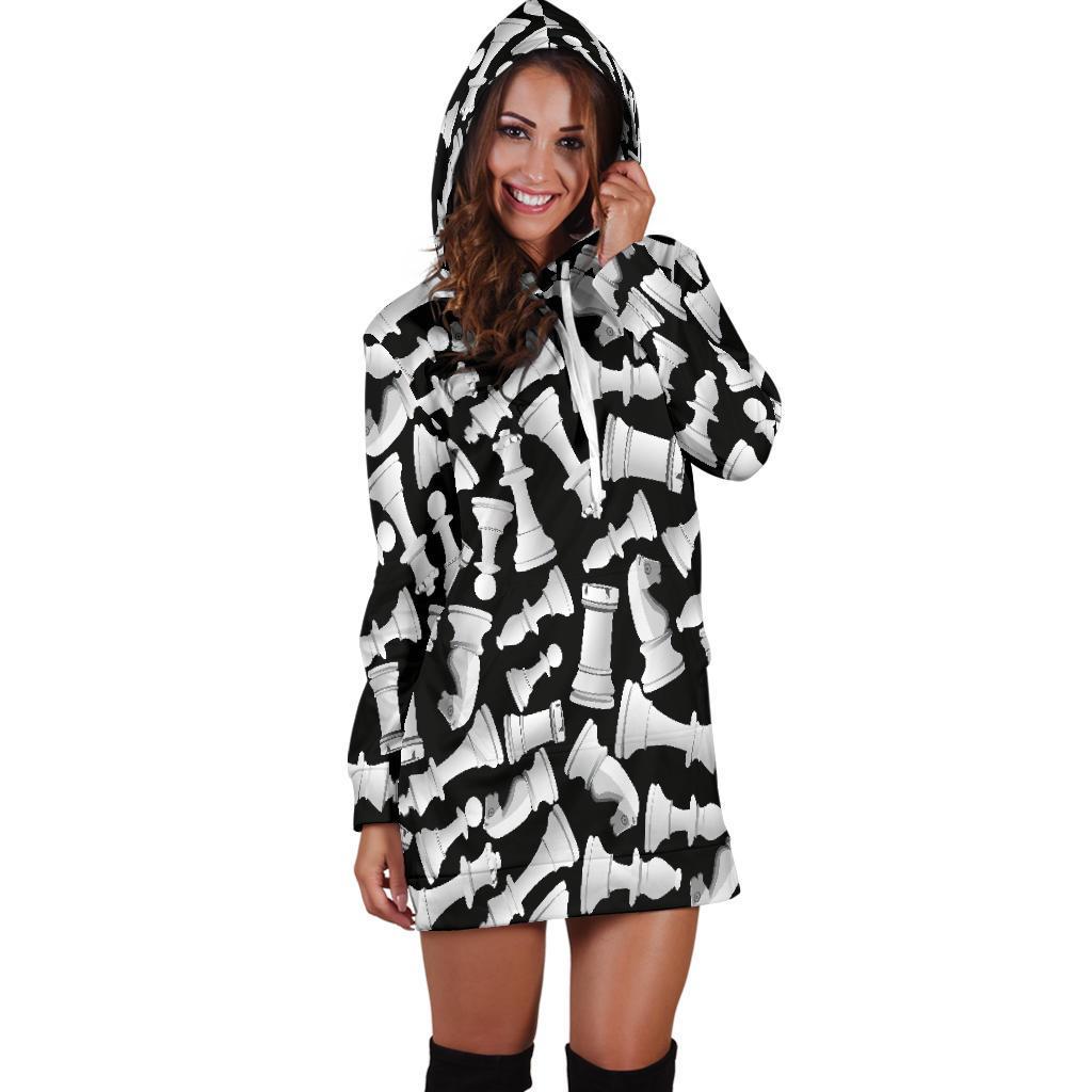 Chess Pattern Print Women Hoodie Dress-grizzshop