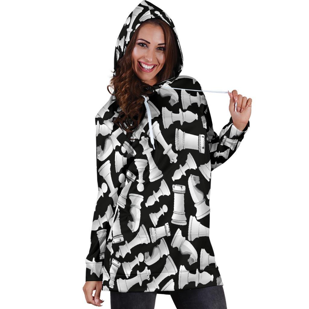 Chess Pattern Print Women Hoodie Dress-grizzshop