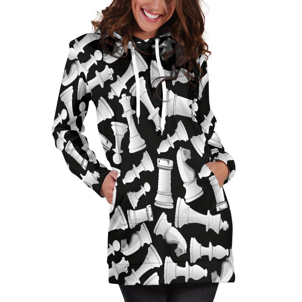 Chess Pattern Print Women Hoodie Dress-grizzshop