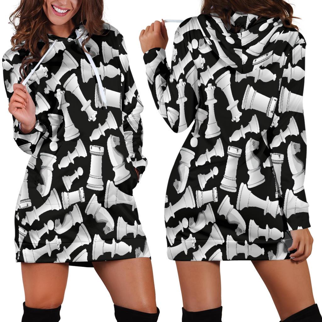 Chess Pattern Print Women Hoodie Dress-grizzshop