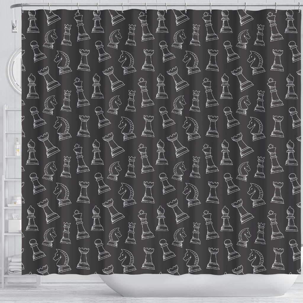 Chess Print Pattern Bathroom Shower Curtain-grizzshop