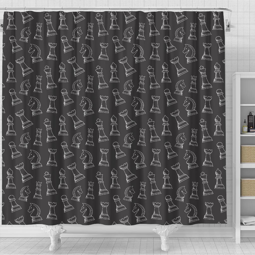 Chess Print Pattern Bathroom Shower Curtain-grizzshop