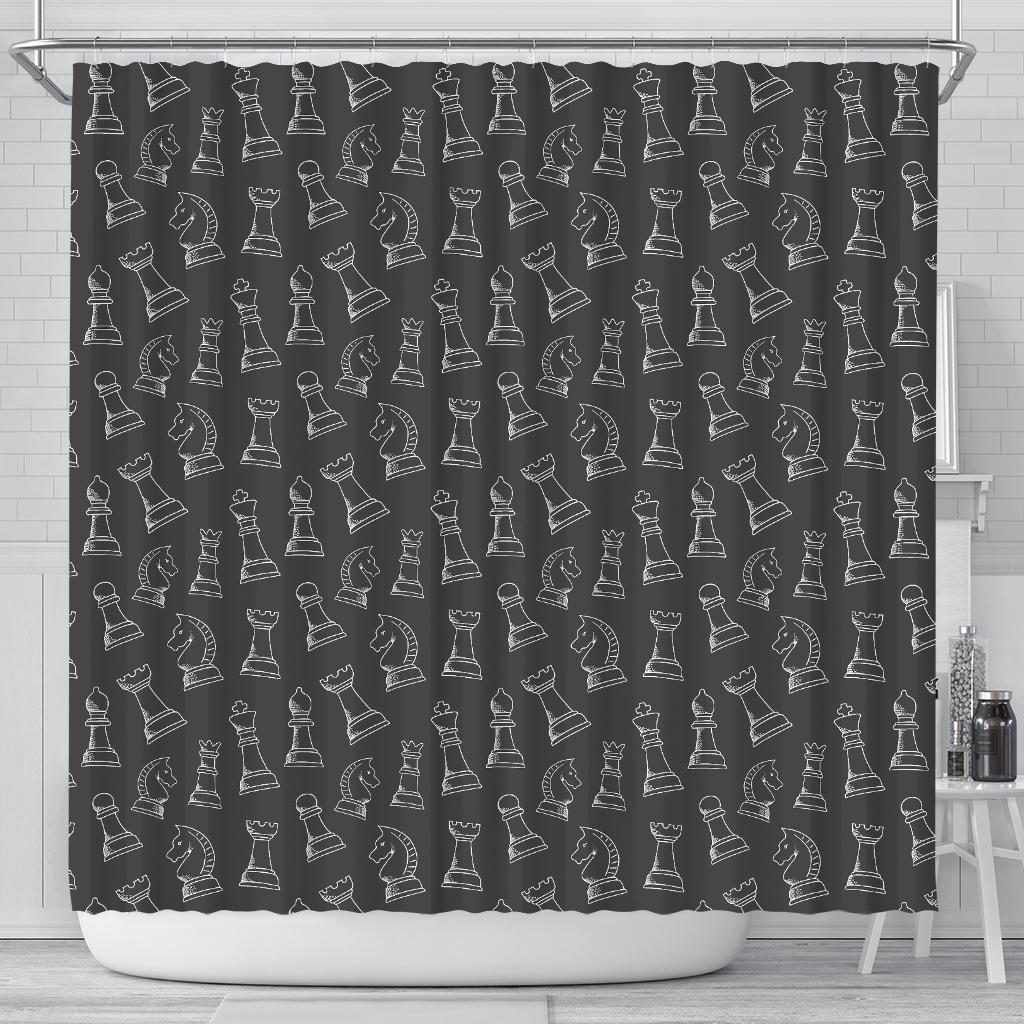 Chess Print Pattern Bathroom Shower Curtain-grizzshop