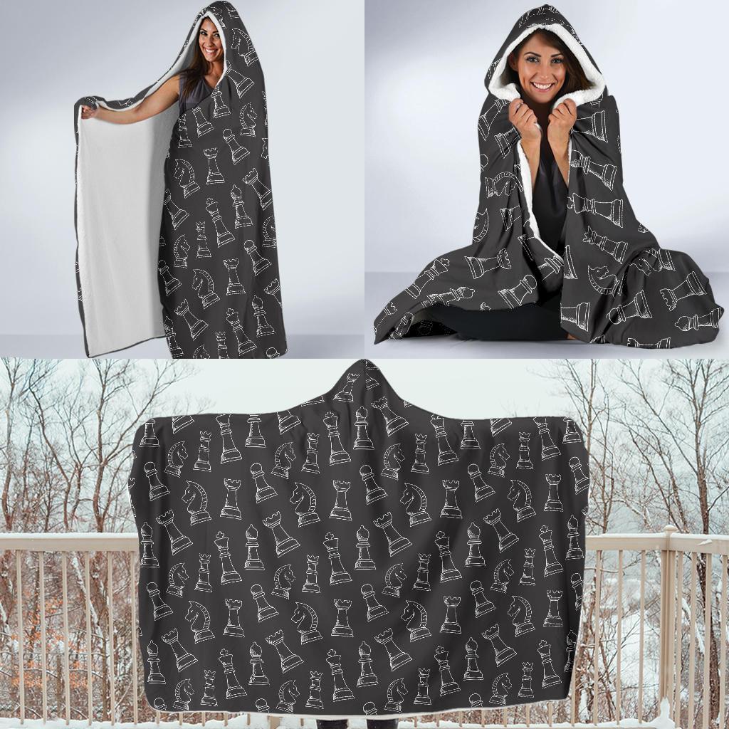Chess Print Pattern Hooded Blanket-grizzshop