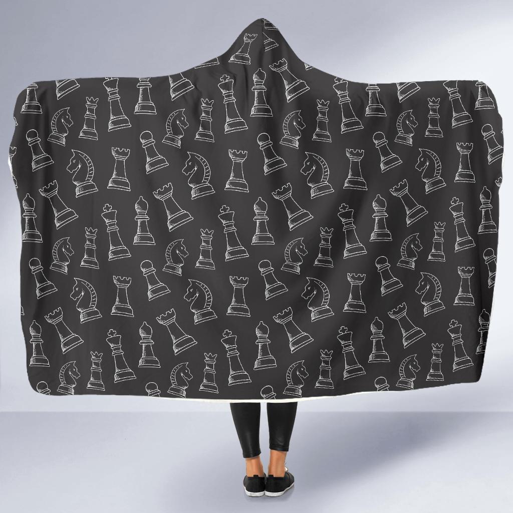 Chess Print Pattern Hooded Blanket-grizzshop
