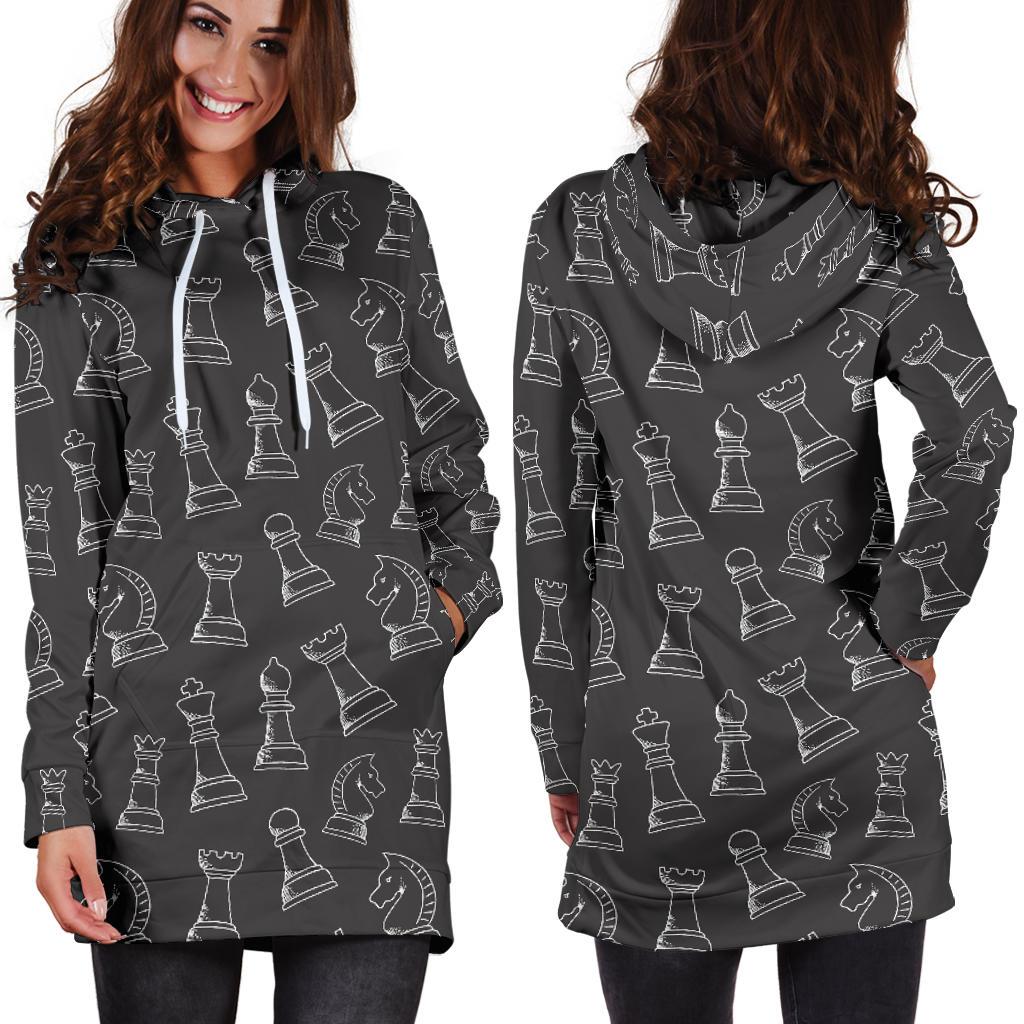 Chess Print Pattern Women Hoodie Dress-grizzshop