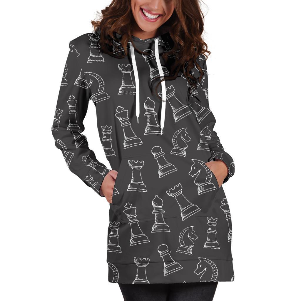 Chess Print Pattern Women Hoodie Dress-grizzshop
