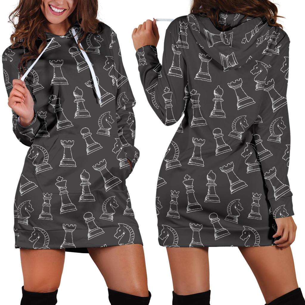 Chess Print Pattern Women Hoodie Dress-grizzshop