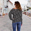 Chess Print Pattern Women Off Shoulder Sweatshirt-grizzshop